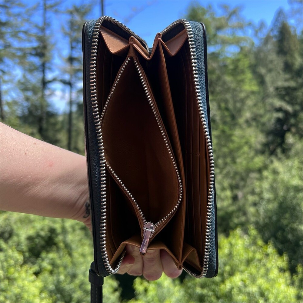 COACH Long Zip-Around Wallet Navy Blue Pebble Leather Silver Hardware AUTHENTIC - Picture 4 of 11